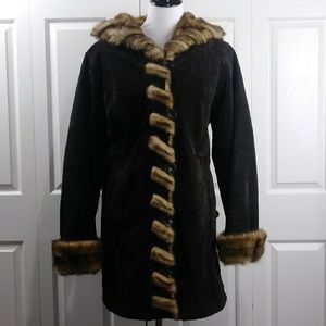 Dennis Basso Genuine Suede & Faux Fur Coat